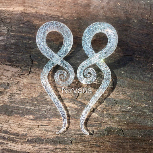1 Pair (2 pieces) Translucent Silver Dichroic Glass Note Spirals