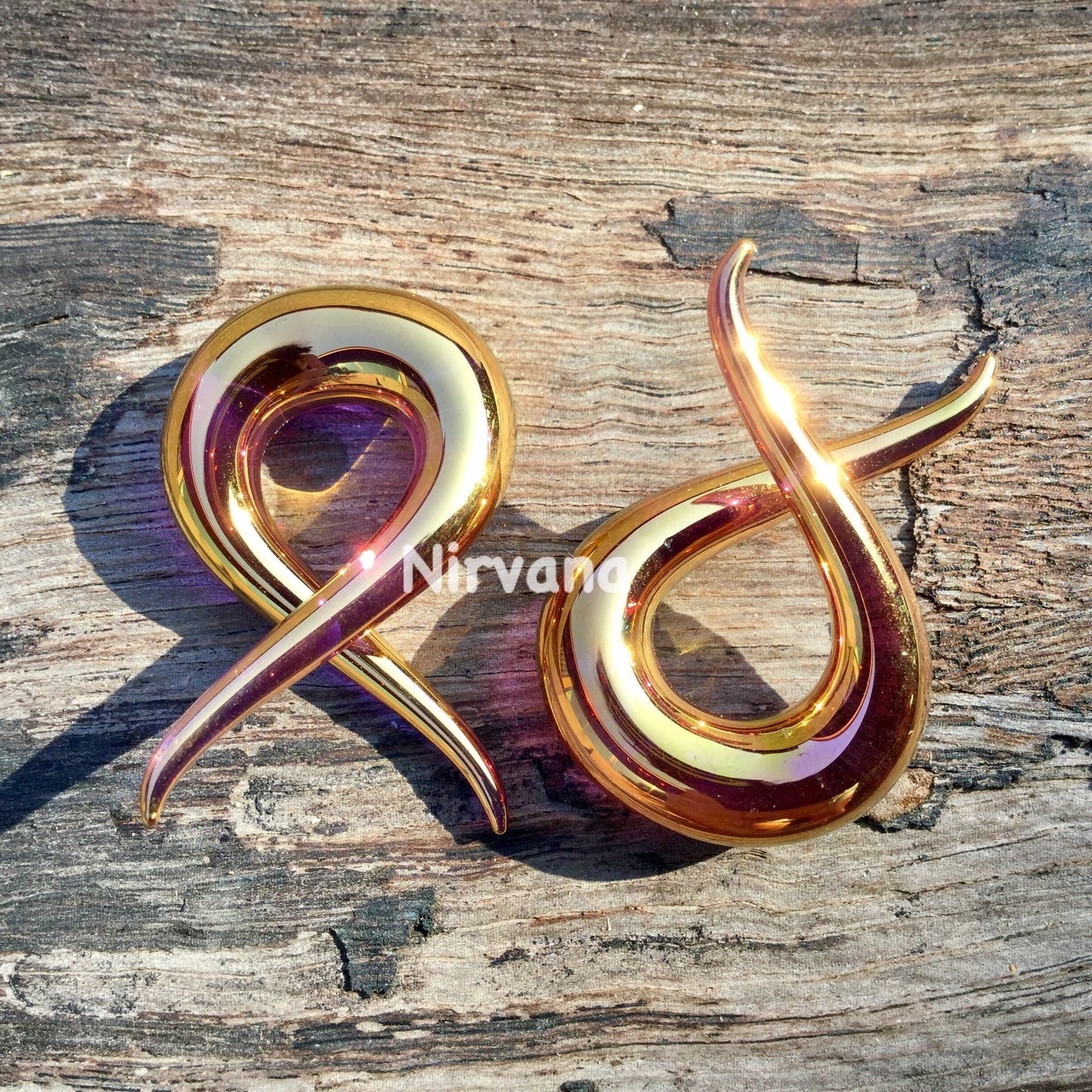 1 Pair (2 Pieces) Real 24 Karat Ruby Gold Colored Glass Single Twists Spirals