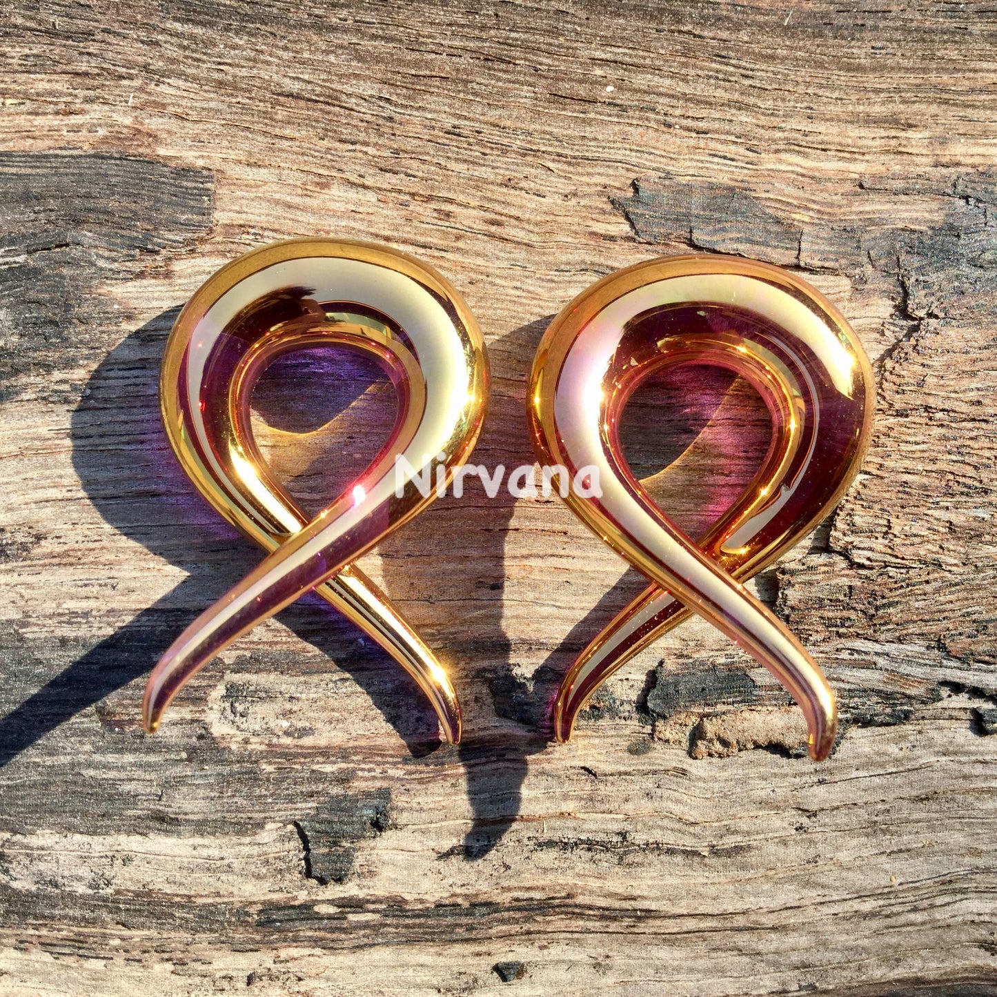 1 Pair (2 Pieces) Real 24 Karat Ruby Gold Colored Glass Single Twists Spirals