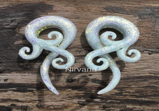 1 Pair (2 Pieces) - Pearlescent "GRAY" Dichroic Glass Bonita Spirals