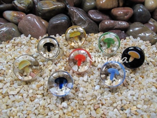 1 Pair (2 Pieces) Glass Mushroom Plugs with Blue Color Background