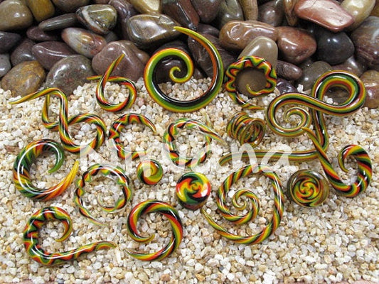 1 Pair (2 Pieces) Custom Colors Rasta Spirals Glass Ear Shapes