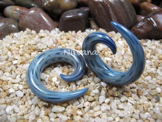 1 Pair (2 Pieces) Exotic Dark Blue Earth Glass Classic Spirals