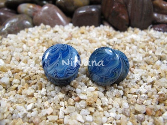 1 Pair (2 Pieces) - Exotic Dark Blue Earth Stone Plugs Pyrex Glass