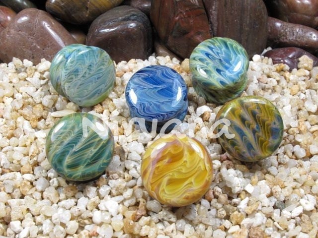 1 Pair (2 Pieces) - Exotic Dark Blue Earth Stone Plugs Pyrex Glass