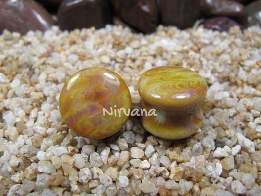 1 Pair (2 Pieces) Exotic Silver Earth Stone Plugs Pyrex Glass
