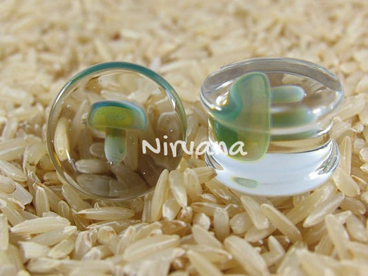 1 Pair (2 Pieces) Exotic. LT. Green Mushroom Plugs