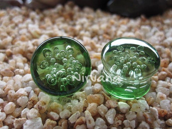1 Pair (2 Pieces) Amber Colored Glass Bubble Plugs