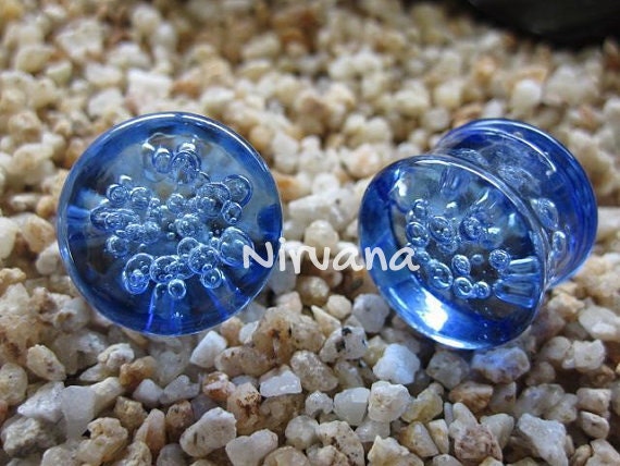 1 Pair (2 Pieces) Amber Colored Glass Bubble Plugs