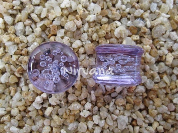 1 Pair (2 Pieces) Amber Colored Glass Bubble Plugs