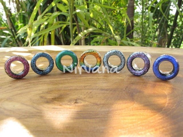 1 Pair (2 Pieces) Dichroic Aqua Glass Tunnels