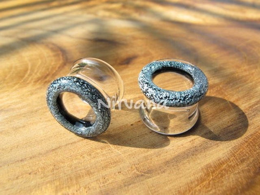 1 Pair (2 Pieces) Dichroic Dark Silver Glass Tunnels