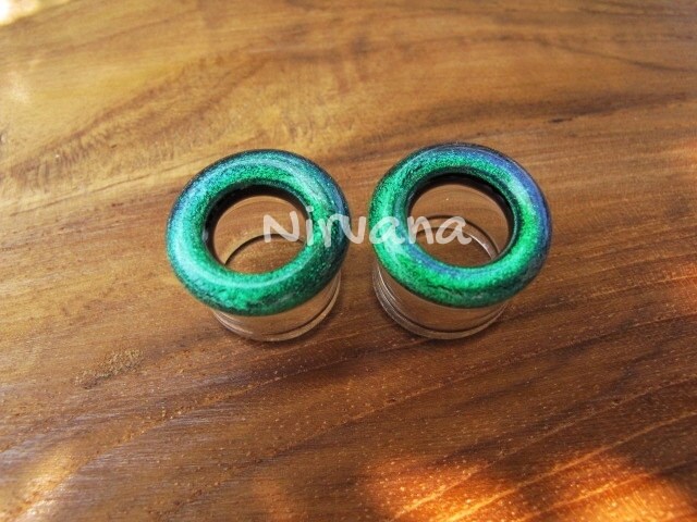 1 Pair (2 Pieces) Dichroic Emerald Green Glass Tunnels