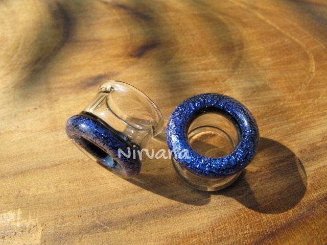 1 Pair (2 Pieces) Dichroic Dark Sapphire Blue Glass Tunnels