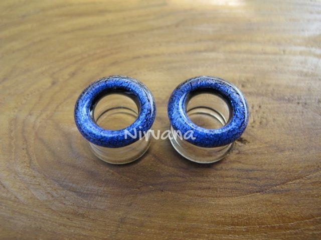 1 Pair (2 Pieces) Dichroic Dark Sapphire Blue Glass Tunnels