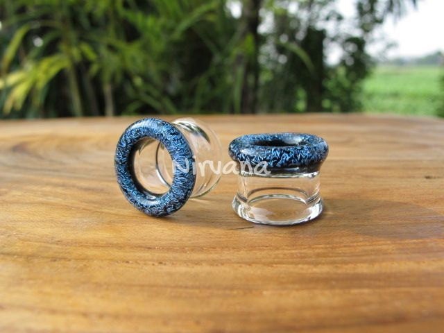 1 Pair (2 Pieces) Dichroic Aqua Glass Tunnels