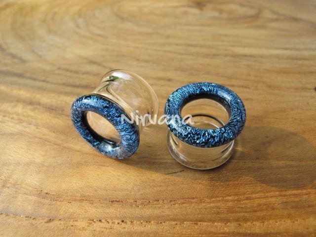 1 Pair (2 Pieces) Dichroic Aqua Glass Tunnels
