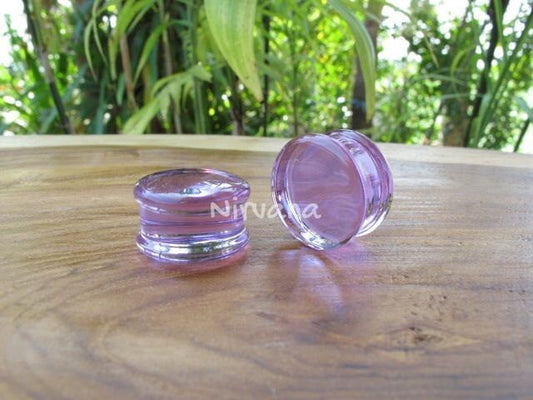 1 Pair (2 Pieces) Transparent Purple Solid Color Glass Plugs