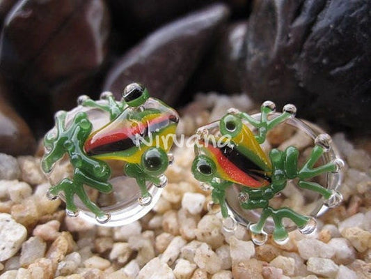 1 Pair (2 Pieces) Rasta Frog Plugs Pyrex Glass