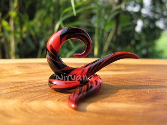 1 Pair (2 Pieces) Red & Black Free-Style Zig Zag Thai Spirals