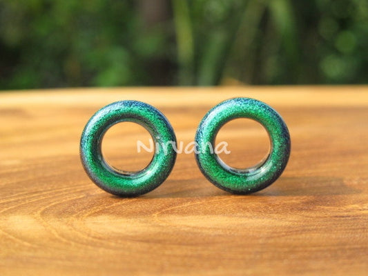 1 Pair (2 Pieces) Dichroic Emerald Green Glass Tunnels