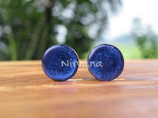1 Pair (2 Pieces) Dark Blue Dichroic Glass Plugs