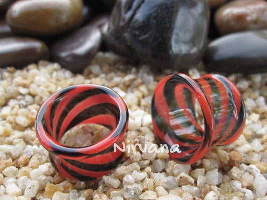 1 Pair (2 Pieces) Black & Red Tunnels Pyrex Glass Gauges