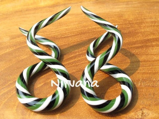 1 Pair (2 Pieces) Custom Multi Color Double Twist Ear Shapes Glass