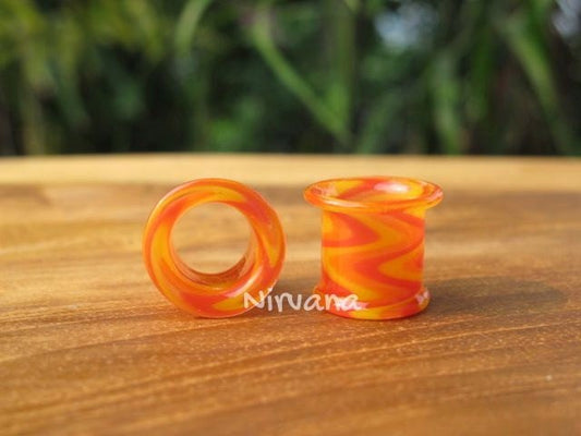 1 Pair (2 Pieces) Zig Zag Red/Orange/Yellow Tunnels Pyrex Glass