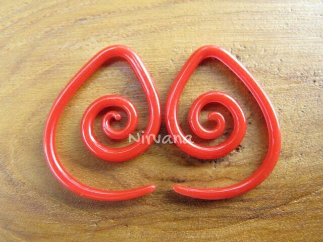1 Pair (2 Pieces) Solid Color Red Tear Drop Glass Spirals