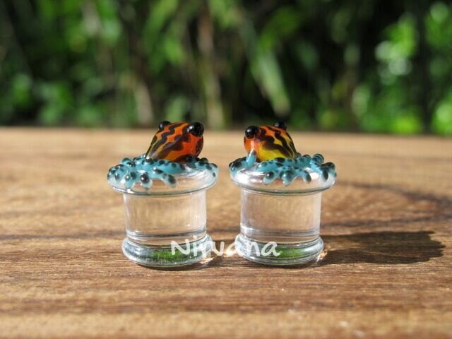 1 Pair (2 Pieces) Sunburst Poison Glass Tree Frog Plugs