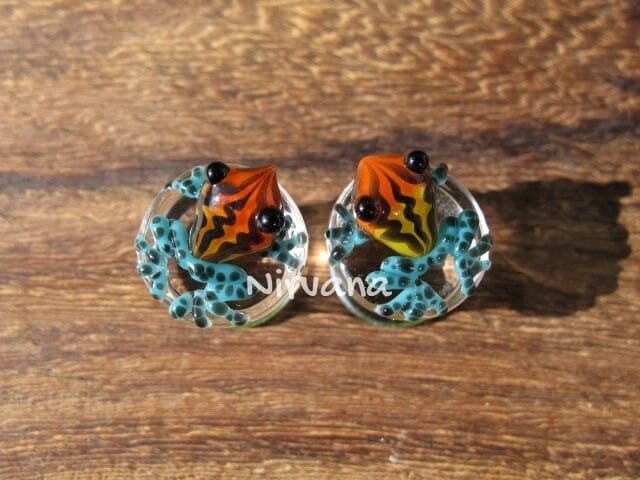 1 Pair (2 Pieces) Sunburst Poison Glass Tree Frog Plugs