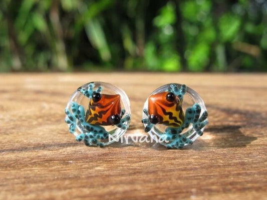1 Pair (2 Pieces) Sunburst Poison Glass Tree Frog Plugs