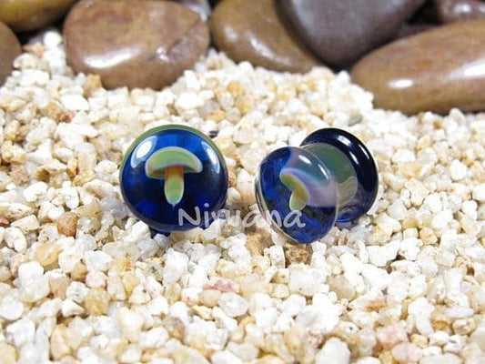 1 Pair (2 Pieces) Glass Mushroom Plugs with Blue Color Background