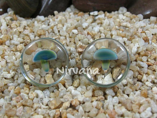 1 Pair (2 Pieces) Exotic Blue Mushroom Plugs Glass