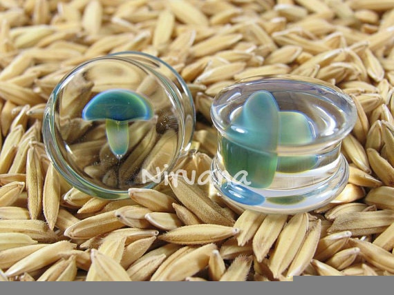 1 Pair (2 Pieces) Exotic Blue Mushroom Plugs Glass