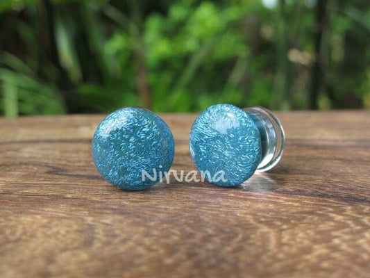 1 Pair (2 Pieces) Light Opal Blue Dichroic Plugs