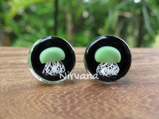 1 Pair (2 Pieces) Jade Pyrex Glass Jellyfish Plugs Black Background