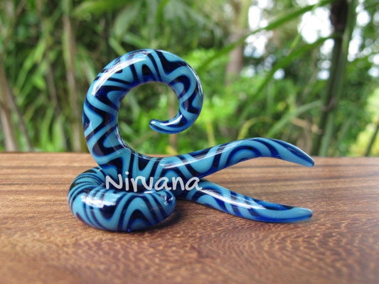 1 Pair (2 Pieces) Blue & Aqua Snake Pattern Thai Spirals Glass