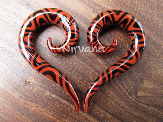 1 Pair (2 Pieces) Black & Red Snake Pattern Thai Spirals Glass