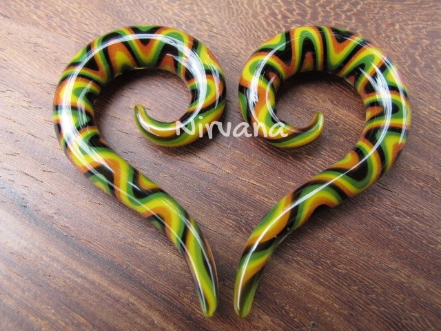 1 Pair (2 Pieces) Rasta Snake Pattern Thai Spirals Glass