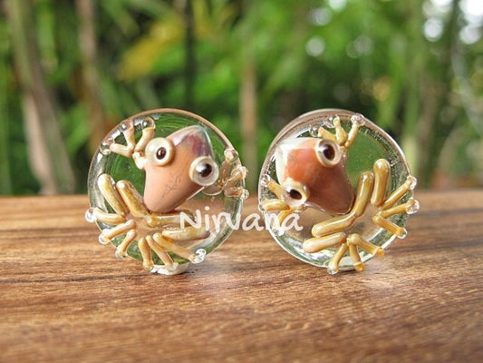 1 Pair (2 Pieces) Nirvana Earth Glass Tree Frog Plugs