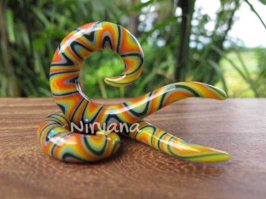 1 Pair (2 Pieces) Rainbow Snake Thai Spirals Glass
