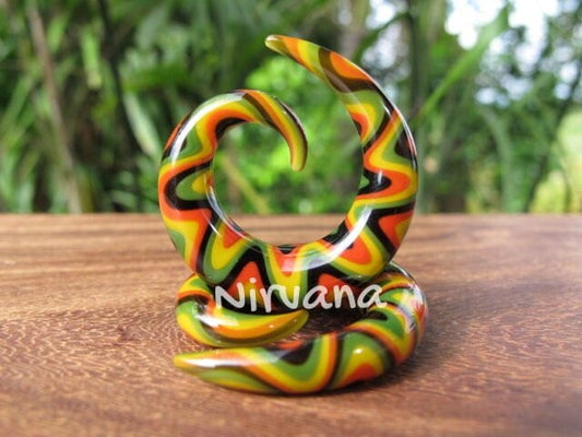1 Pair (2 Pieces) Rasta Snake Spirals Glass