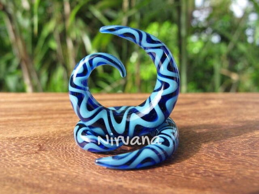 1 Pair (2 Pieces) Sky Blue & Cobalt Snake Classic Spirals Glass