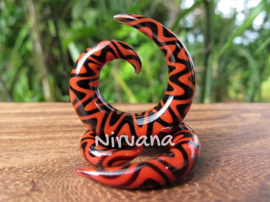 1 Pair (2 Pieces) Red & Black Snake Classic Spirals Glass
