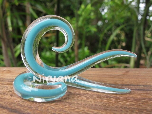 1 Pair (2 Pieces) Solid Color Encased Aqua Thai Spirals