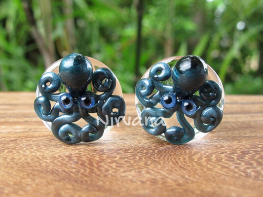 1 Pair (2 Pieces) Unobtanium Octopus Pyrex Glass Plugs