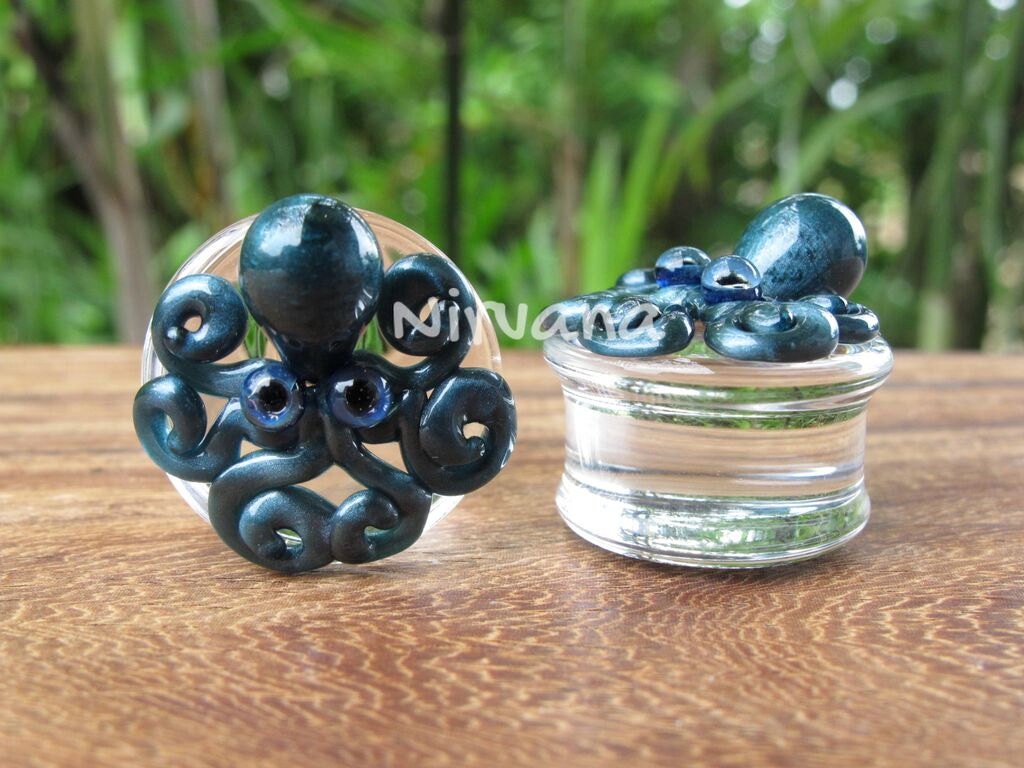 1 Pair (2 Pieces) Unobtanium Octopus Pyrex Glass Plugs