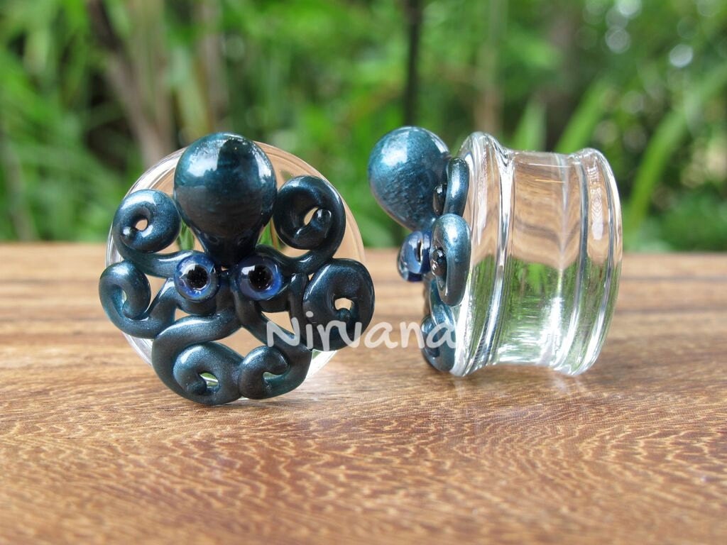 1 Pair (2 Pieces) Unobtanium Octopus Pyrex Glass Plugs